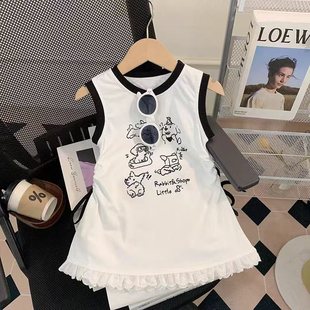 Girls Dress Summer New Korean Style Baby Girl Cute Cartoon Sleeveless Vest Dress Fashionable T-Shirt Skirt Trendy