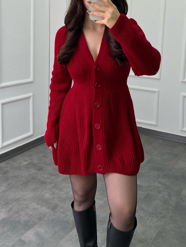 迪芸跨境欧美时尚休闲长袖毛衣连衣裙毛织女装2025秋亚马逊独立站|undefined