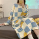 2023 new nightdress women's long-sleeved mid-length autumn cartoon loose over-the-knee nightdress home spring and autumn