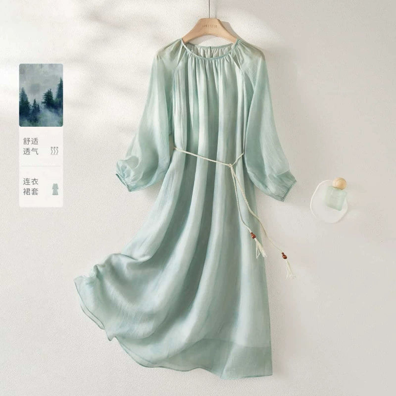 2025 новое летнее платье в корейском стиле: модное, простое, праздничное, элегантное, стильное, стройнящее, средней длины с длинными рукавами для женщин