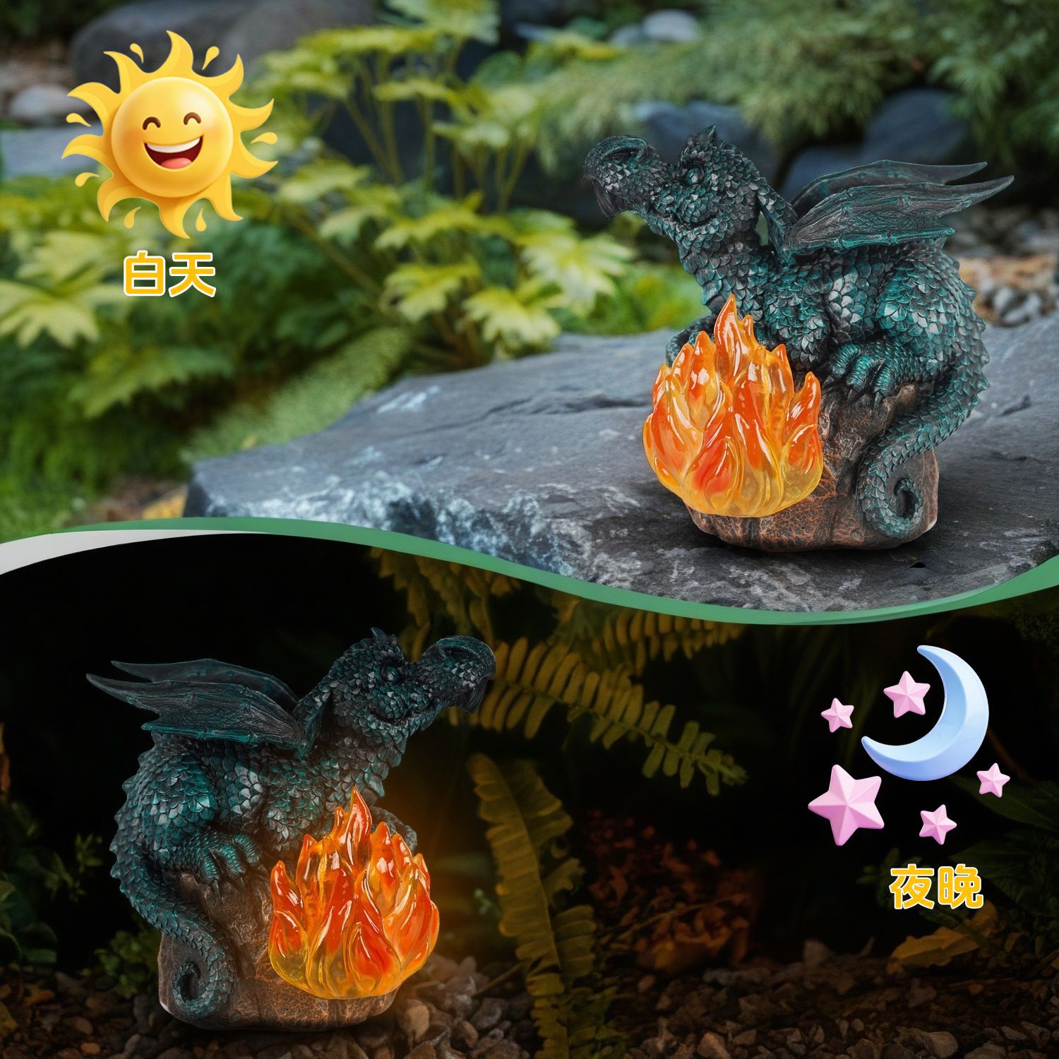 Kindergarten Specializes in Realistic Resin Dragon-Shaped Flame Lamps, Solar Ornaments, Outdoor Courtyard Garden Sculpture Decorations