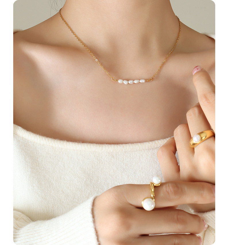 304 Stainless Steel Chain Material cable chain Chain Type 1 Piece Quantity Wholesale Jewelry Elegant Solid Color 304 Stainless Steel Freshwater Pearl 18K Gold Plated PVD Coated Beaded Plating Cable Chain Necklace