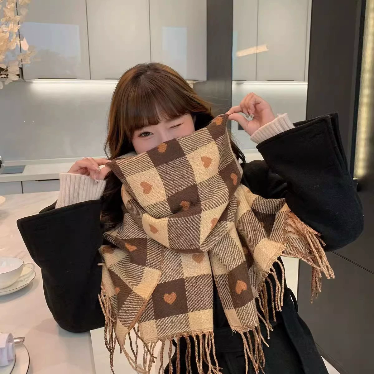 Demi-season scarf, keep warm elite knitted cloak, high-end