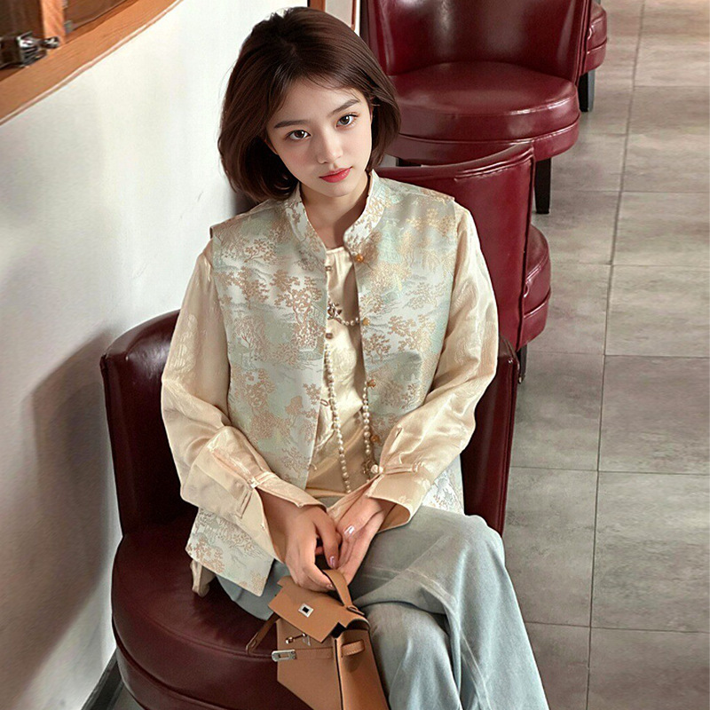 Spring and Summer New Style Reversible New Chinese Style Vest for Women, Retro Waistcoat, Fashionable and Versatile Loose-Fitting Women's Vest