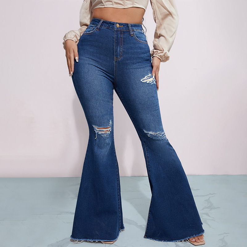 High-Waisted Stretchy Flared Jeans for Women, Ripped Micro-Flare Jeans for Petite Women