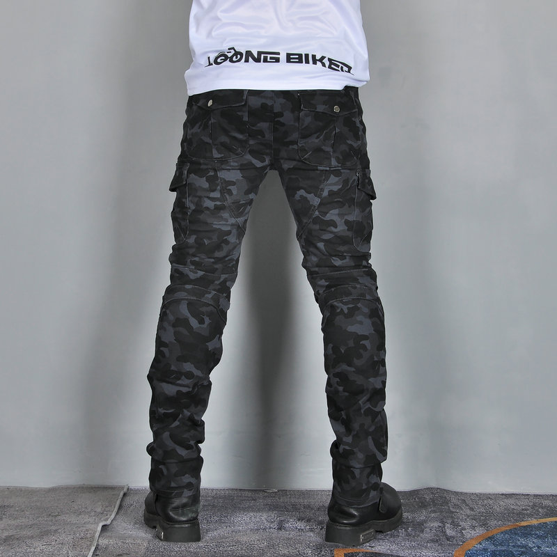 VOLERO Volum Gong motocicleta pantalones vaqueros de la motocicleta de la vendimia de camuflaje multi-Bolsa de ropa de trabajo pantalones anti-caída
