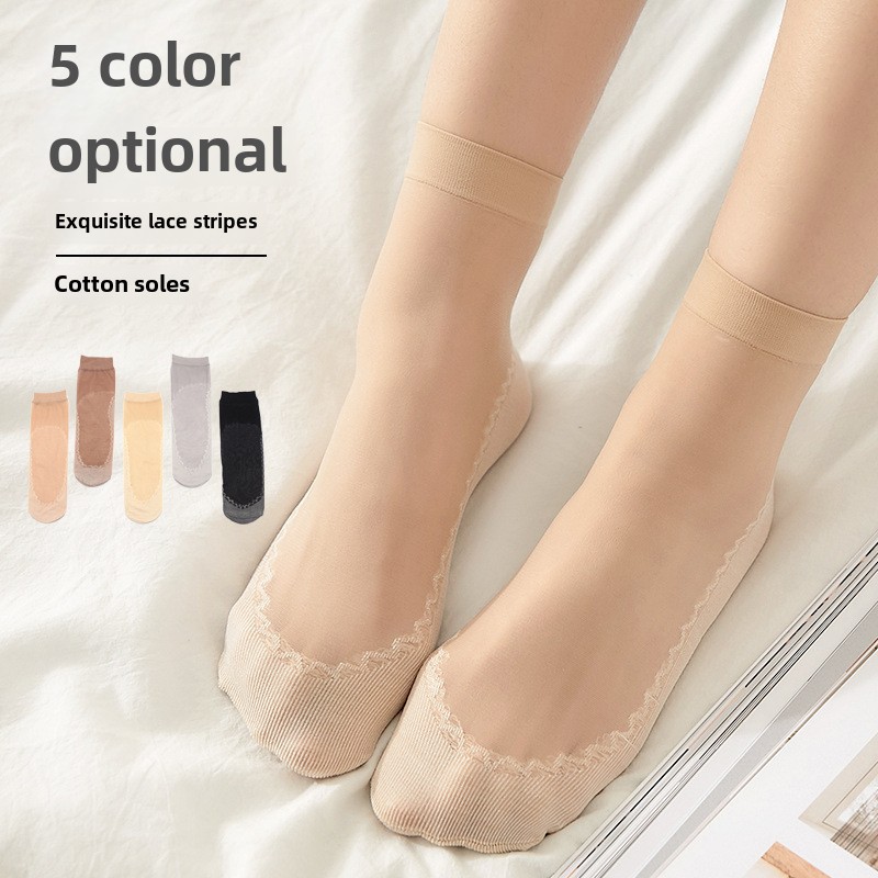 Calze sottili in cotone primaverili ed estive calze corte da donna calze da donna antiscivolo anti-uncino assorbenti del sudore calzini da donna in filo di acciaio nero_voghion.com