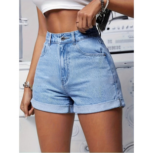 A 82199 High Waist Cuffed Denim Shorts ������߅ţ�ж�ѝ