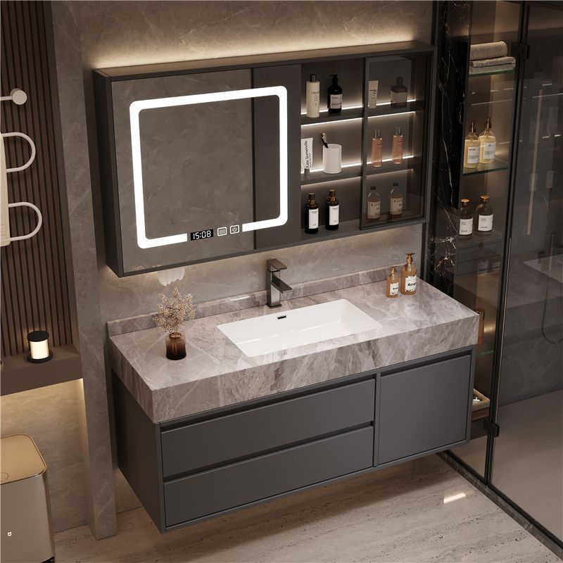 Modern Light Luxury Bathroom Cabinet Combination with Seamless Rock Slab Basin, Simple Washbasin for Handwashing, Smart Bathroom Washbasin
