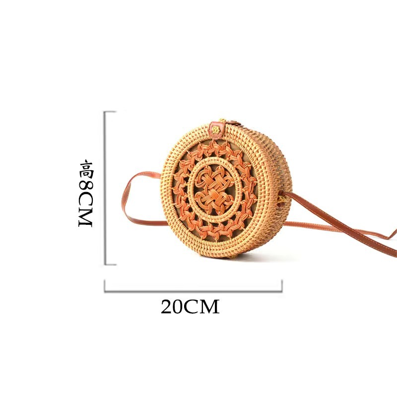 Bolsa de ratán, mini bolsa diagonal, canasta de bosque, bolsa redonda tejida de arte retro, bolsa de hebilla de cubo de vacaciones