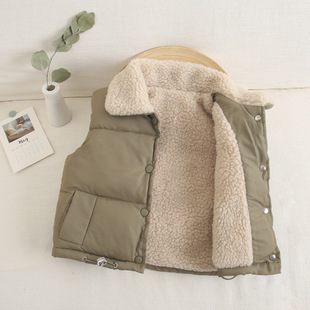 Children's Velvet Thickeneded Vest Boys Outer Wear Lamb Velvet Vest Winter Clothing Baby Girl Kidsren's down Cotton Vest