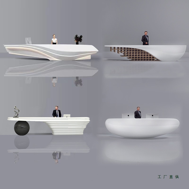 烤漆前台接待台创意圆吧台迎宾医美咨询台公司办公家具弧形收银台