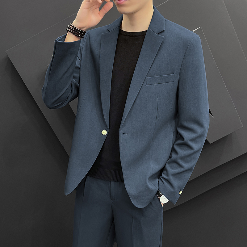 8908WTF Autumn Solid Color Men's Suit, Slim Fit Korean Style, Youth Casual Suit, Formal Single-Breasted Jacket