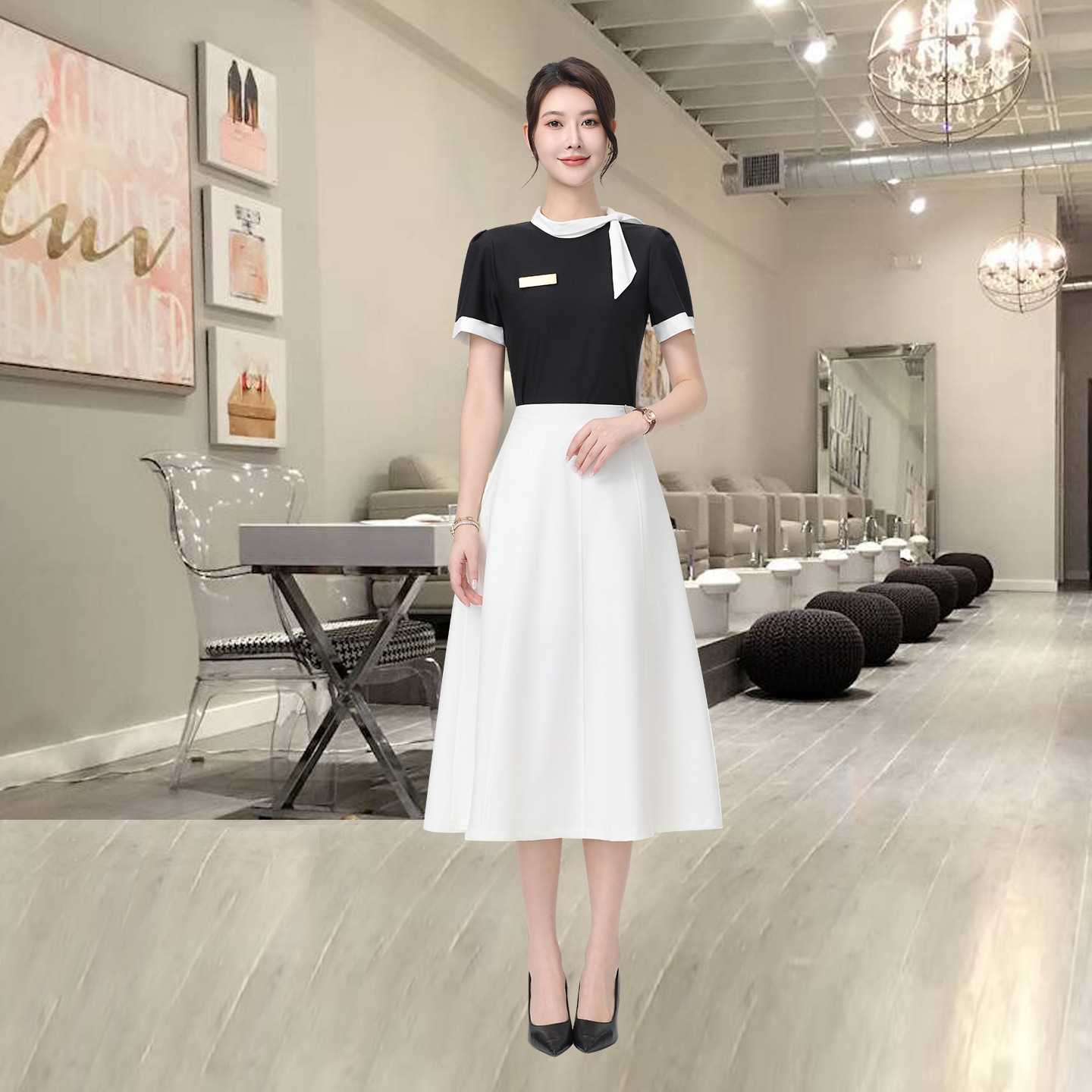 新高级美容院作服美容师皮肤管理护理师足疗SPA前台工作服短袖夏