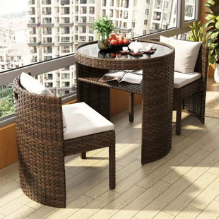 New Balcony Leisure Table and Chair Combination Rattan Chair Three-Piece Set Internet Celebrity Tea Table Small Household Imitation Rattan Chair Coffee Table