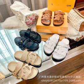 驴家跨境专供外贸拖鞋女鞋批发2026夏新款单扣真皮凉鞋女大码