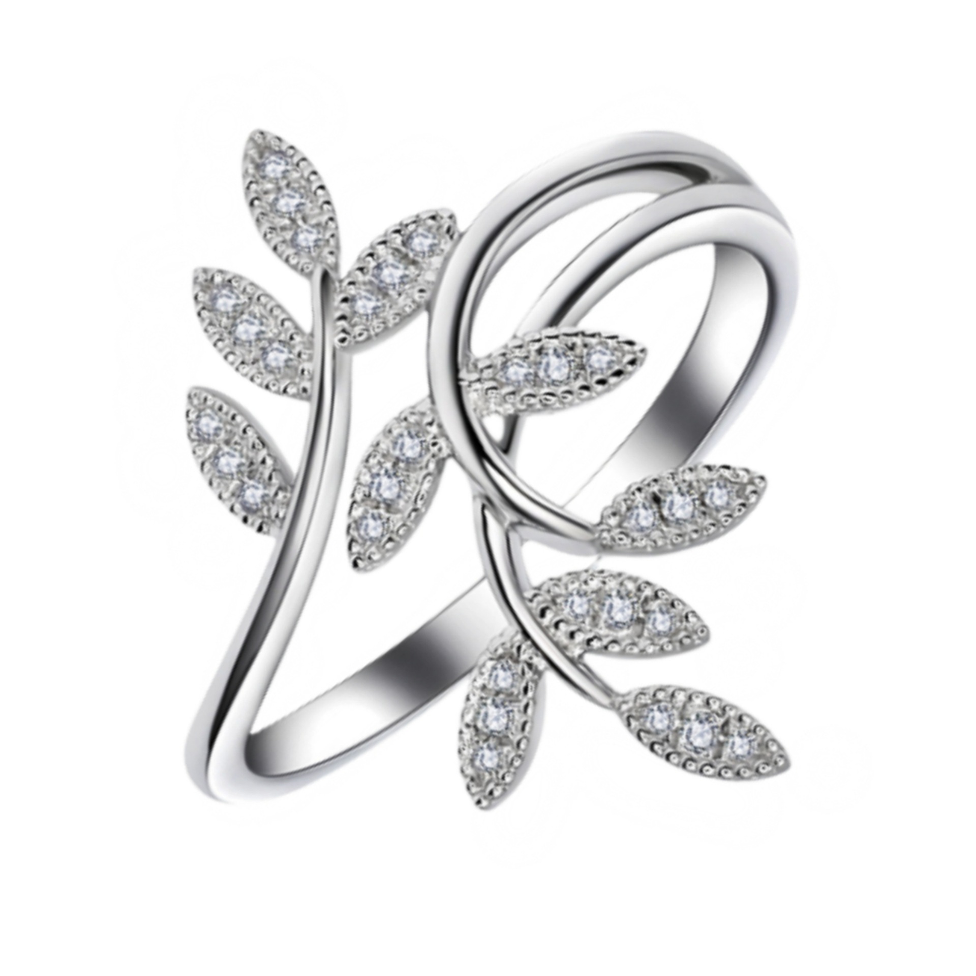 Fashionable Creative Zircon Adjustable Open Flower Leaf Ring, Trendy And Unique Women's Ring_voghion.com