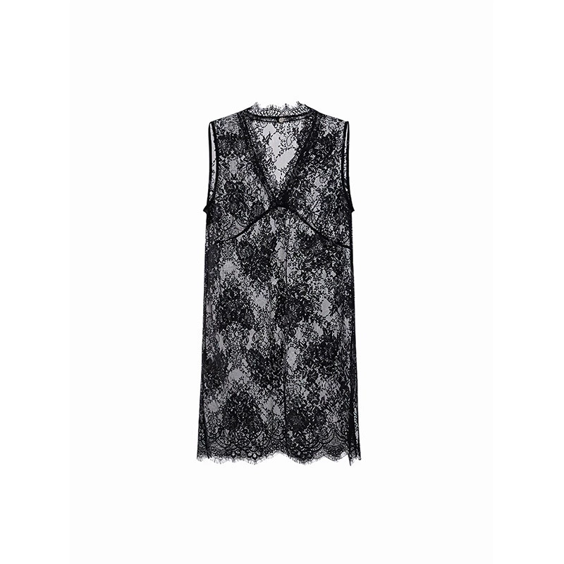 2025 весна новая французская ретро кружевная универсальная блузка-жилет с эффектом стройности, кружевные вырезы, V-образный вырез, многослойное платье для женщин