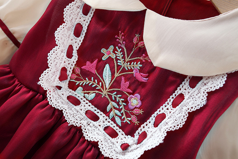 Robe de princesse élégante pour petites filles, nouveau style d'automne, jupe à manches longues en dentelle épissée pour enfants 4873_voghion.com