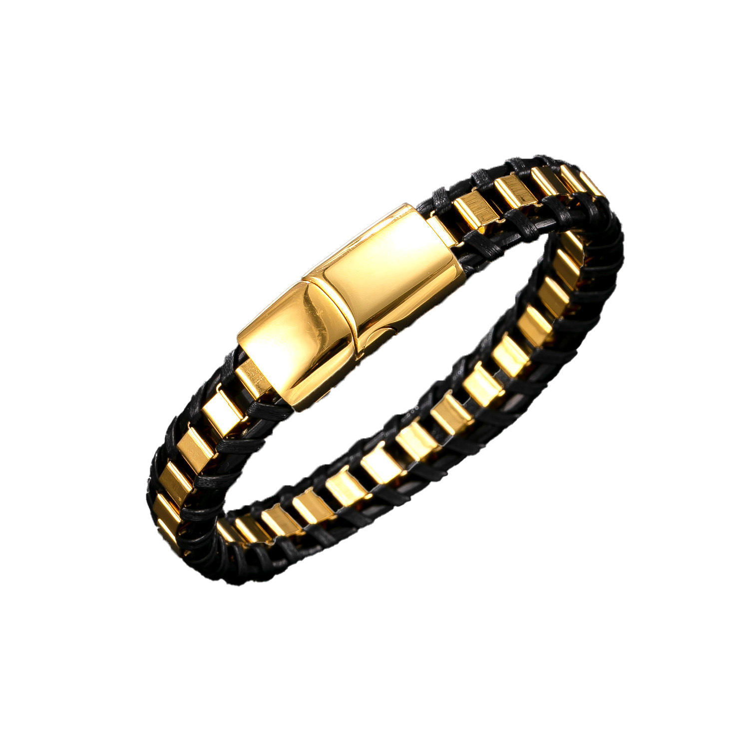 Amazon explosión joyería de acero inoxidable pulsera de cuero tejido para hombre retro punk titanio acero no se desvanece fábrica de pulseras