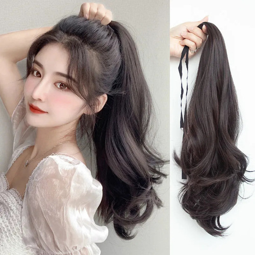 Amazon cross-border best-selling wig strap style long curly ponytail chemical fiber high-temperature wire live broadcast factory direct sale
