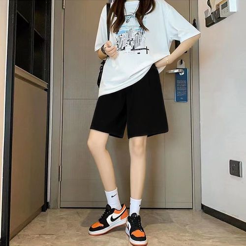  Summer New Solid Color Versatile Student Short Pants for Women Loose Straight Leg Casual Outerwear Sport Five-Finger Wide Leg Pants