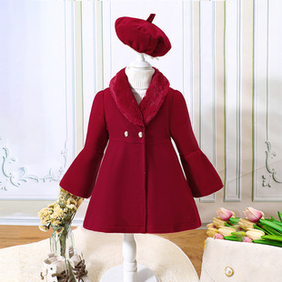 Ew Export Kidsren's Clothing, New Product for Small and Medium-Sized Kidsren, Girls' Winter Pure Color Splicing Fur Collar Woolen Outwear Wt502-C