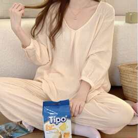 韩国ins女士夏日新品韩系少女温柔气质宽松花边家居服睡衣套装女