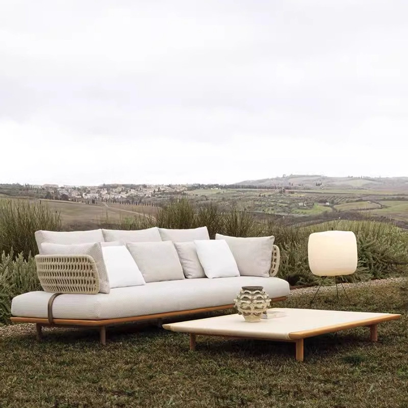 Sofá de madera maciza al aire libre a prueba de lluvia y protección solar terraza mesa de té al aire libre nórdica ocio varña patio combinación de muebles de villa