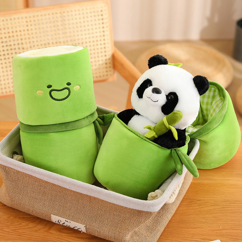 Bamboo tube panda flower doll plush toy bamboo panda doll pillow children boys and girls gifts