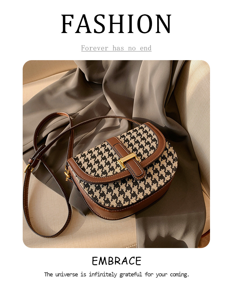 2023 Frühjahr neue Live-Übertragung Satteltasche karierte Umhängetasche Textur Hahnentritt einzelne Schulter Umhängetasche Damentasche_voghion.com