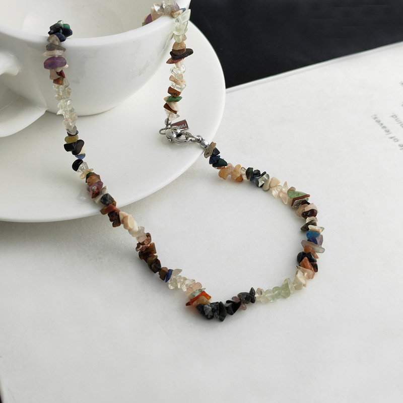 Retro Irregular natural stone Copper Beaded Necklace 1 Piece