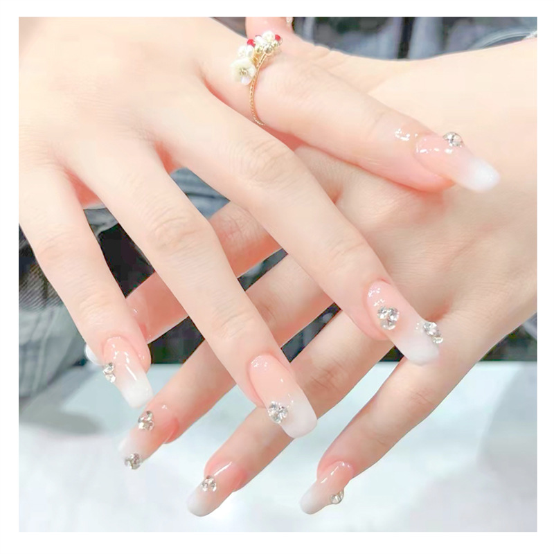 Internet celebridad nuevo estilo manicura pila diamante 6 rejilla en caja blanco rosa puntiagudo inferior diamante rhinestone nail joyería al por mayor