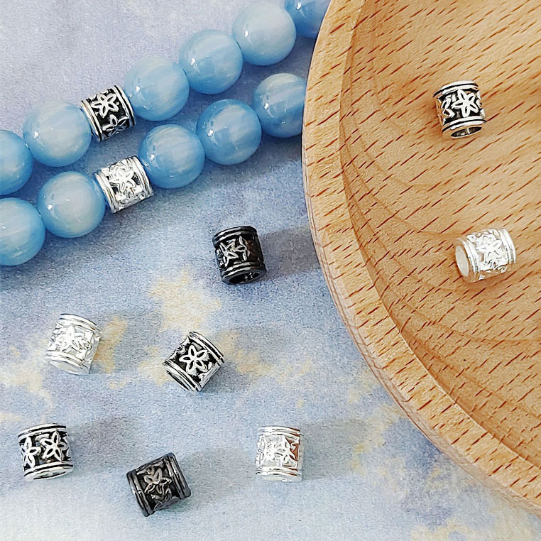 合金藏银隔珠花纹桶珠diy串珠配饰古银手工配珠文玩手串配件散珠