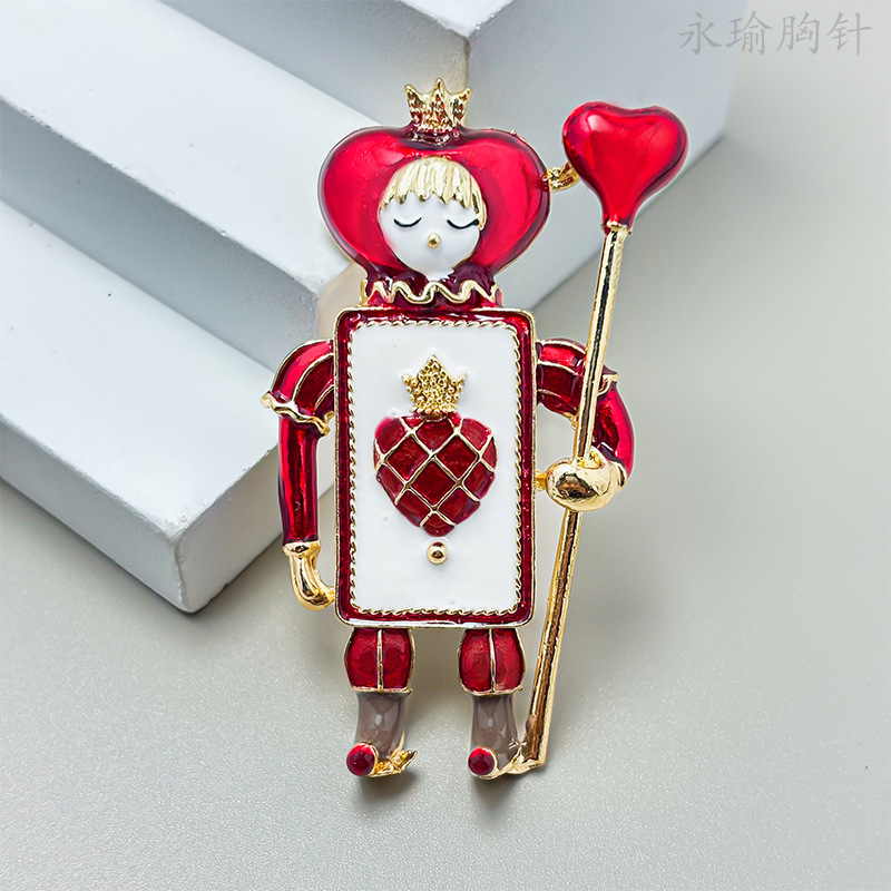 European and American Hot-Selling Retro Alloy Enamel Red and Black Peach Soldier Brooch Fashion Elegant Men's and Women's Clothing Corsage Jewelry