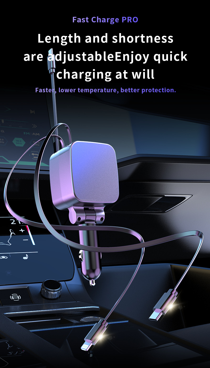 Cross-Border Super Fast Charging Starry Sky Light Car Charger with Retractable Cable Super Fast Car Charger Oem