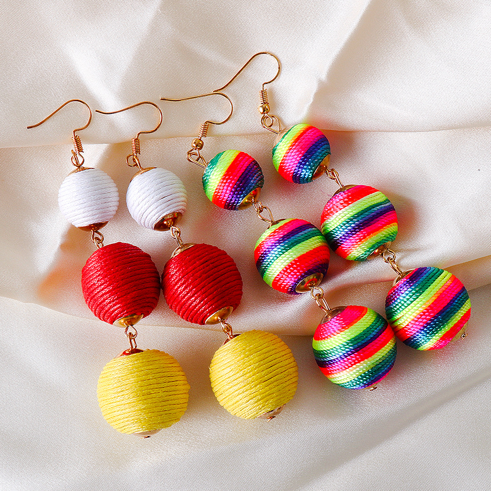 50006 New Cross-Border Bohemian Ethnic Earrings Winding Ball Earrings Wax Ball Earrings Factory Dire