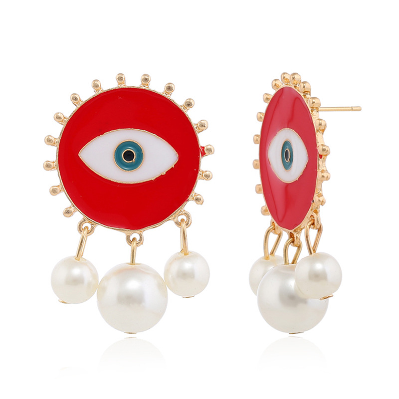 Fashion Devil Eyes Pearl Tassel Earrings Wholesale Nihaojewelry display picture 3