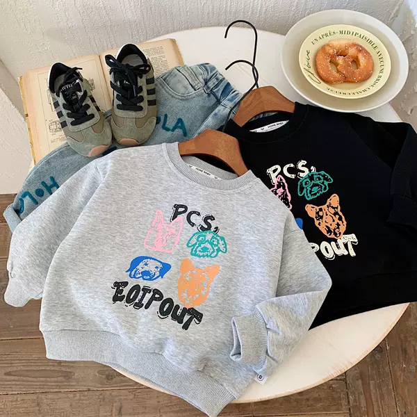 2025 New Autumn Children's Puppy Crew Neck Sweatshirt Boys Cartoon Casual Top Toddler Spring Fashion Trend