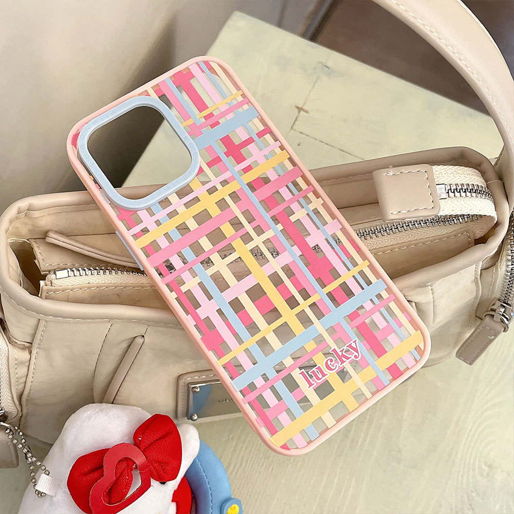 Nuovo telefono creativo in acrilico a contrasto di colore a quadri TechGlobe adatto per custodia protettiva rosa 16promax 15_voghion.com