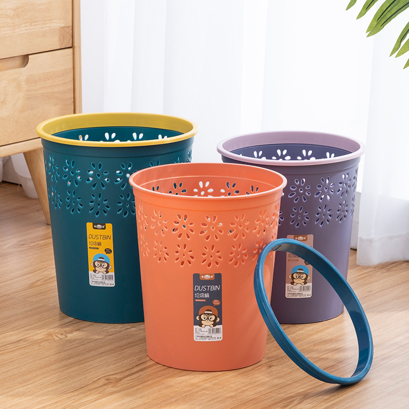 Household Simple Bathroom Living Room Plastic Nordic Uncovered Pressure Ring Sorting Trash Bin Wholesale Hollow Trash Bin