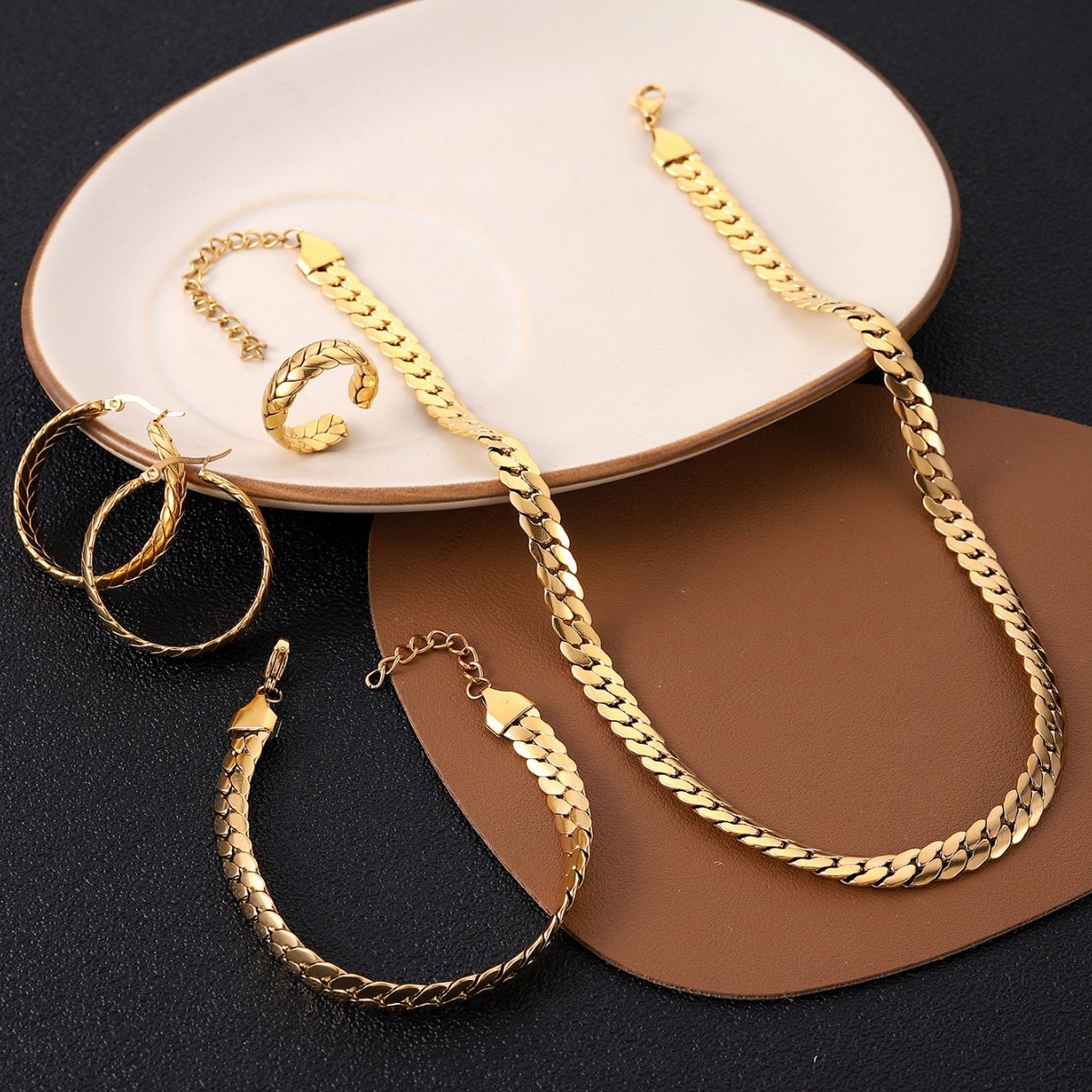 Set de joyas chapado en oro 18k espiga de trigo acero mujer_voghion.com