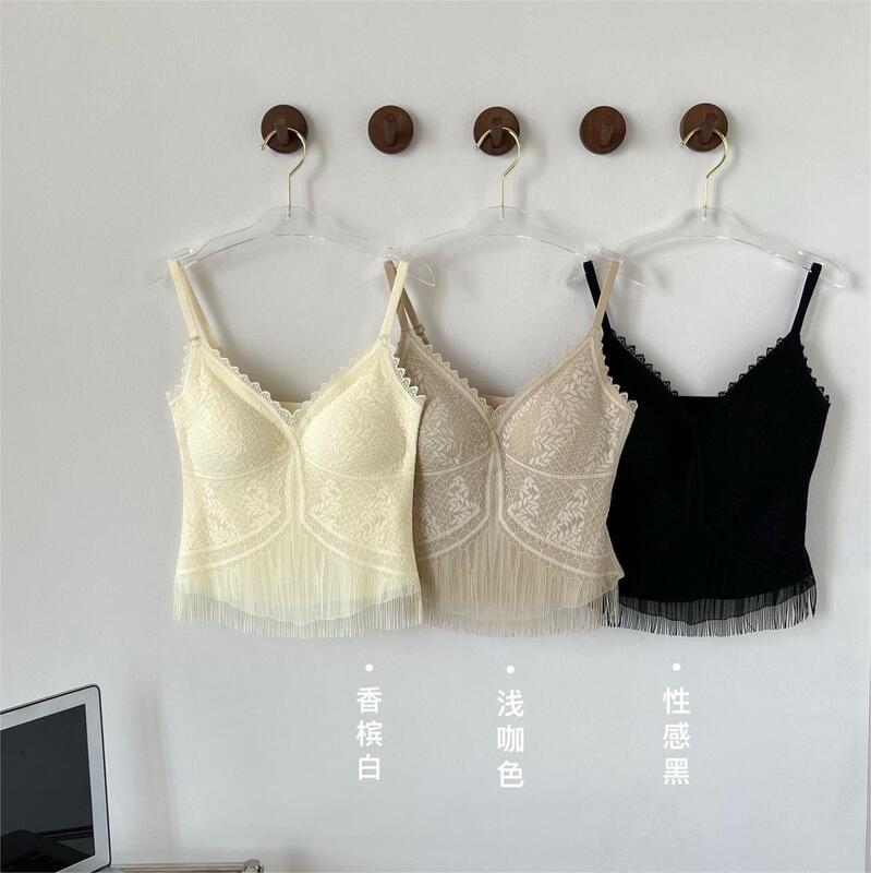 388 # French Lace Lingerie Sexy Backless Top Can Be Worn Outside Versatile Tassel Camisole Versatile Tank Top
