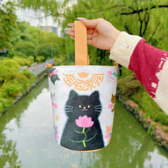 东魅猫肥家润原创可爱猫猫钱袋子好云连连一包四背斜挎手提水桶包