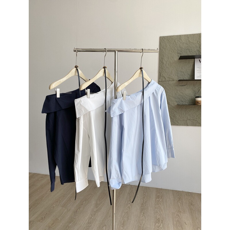 【Autumn New Arrival】尽情美丽尽情装扮自己#斜肩纯色收腰衬衫|undefined