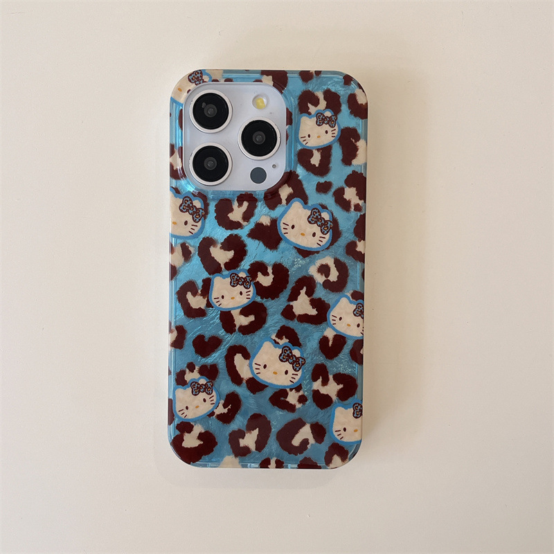 Chica ins azul leopardo estuche tridimensional kt para iPhone14 Apple 16promax funda para teléfono móvil 15P nuevo 13 duro