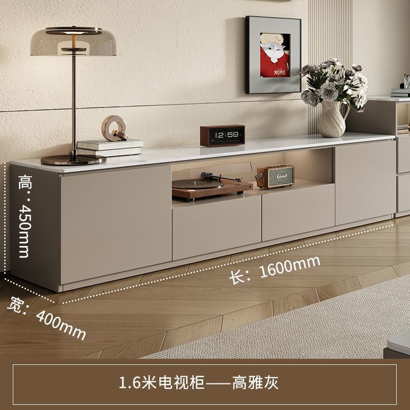Lw0新型実木クリーム風厚岩板着地テレビキャビネットリビング家庭用収納一体テレビキャビネットセット|undefined