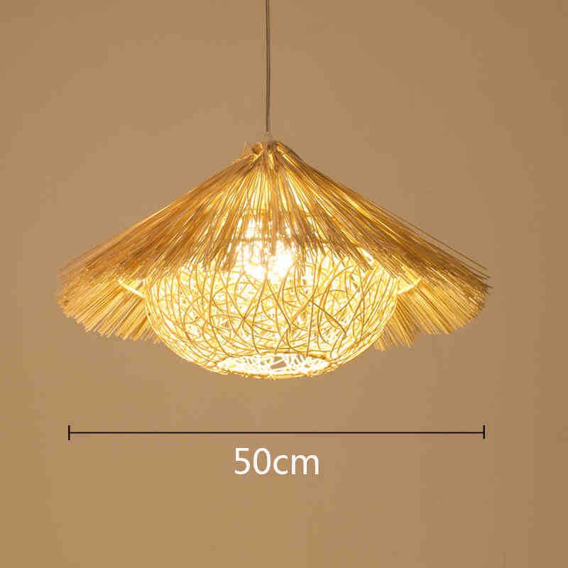 Lámpara de ratán ronda Nido Pájaro Casa sombrero paja bambú tejido lámpara creativa pastoral japonés retro balcón restaurante lámparas