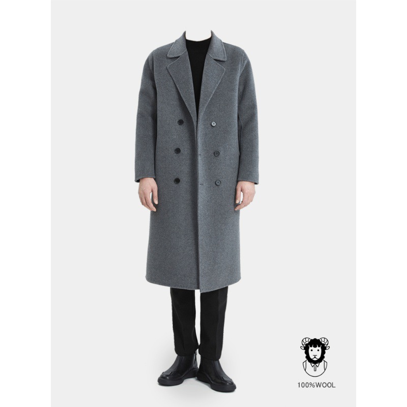 秋冬の長いタイプの膝の両面のカシミヤのコートの男性の双列は韓国版のスーツのゆったりしているウールのフードのコートを掛けます。