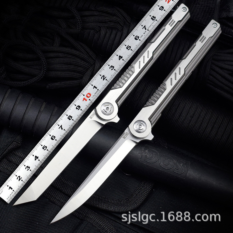 高硬度M390钢户外折叠刀钛合金手柄锋利家用水果刀野营防身便携刀
